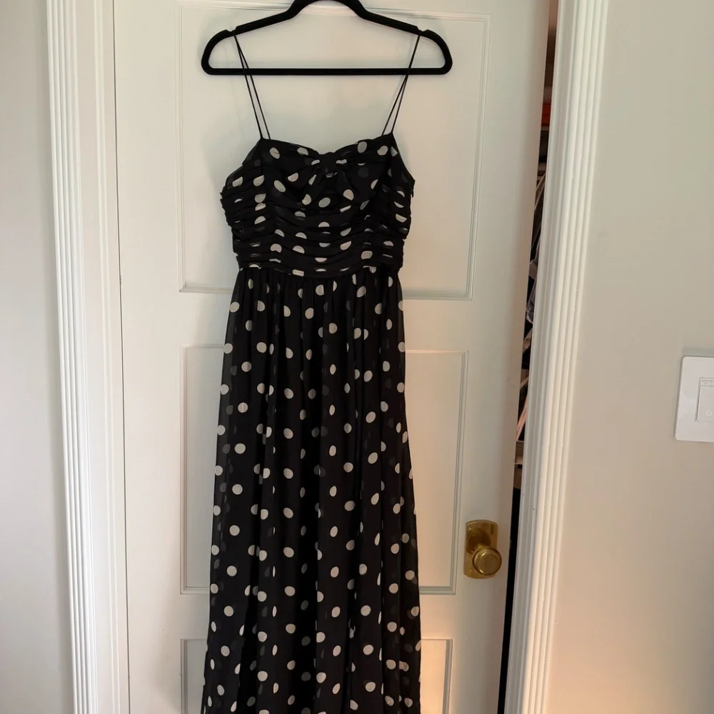 DÔEN Maryanna bow-detailed ruched polka-dot silk-georgette midi dress NWT - Picture 4 of 10